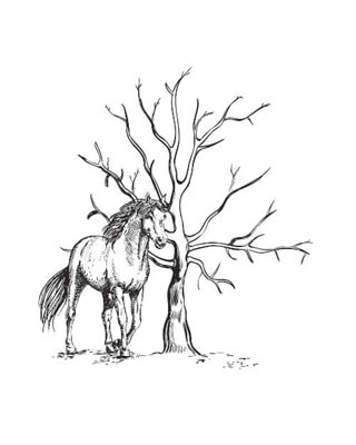 Fingeravtrycksaffisch med träd och häst